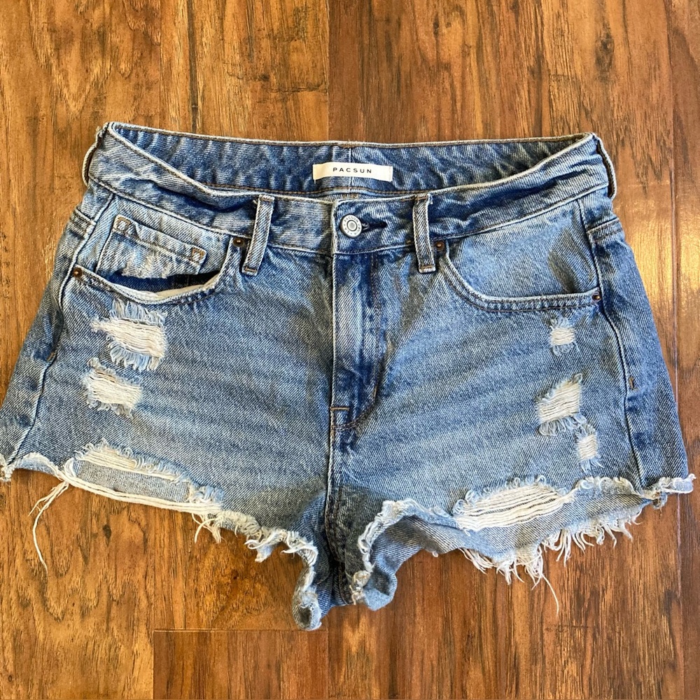 PacSun High Rise Festival Denim Ripped Shorts, Women’s 27